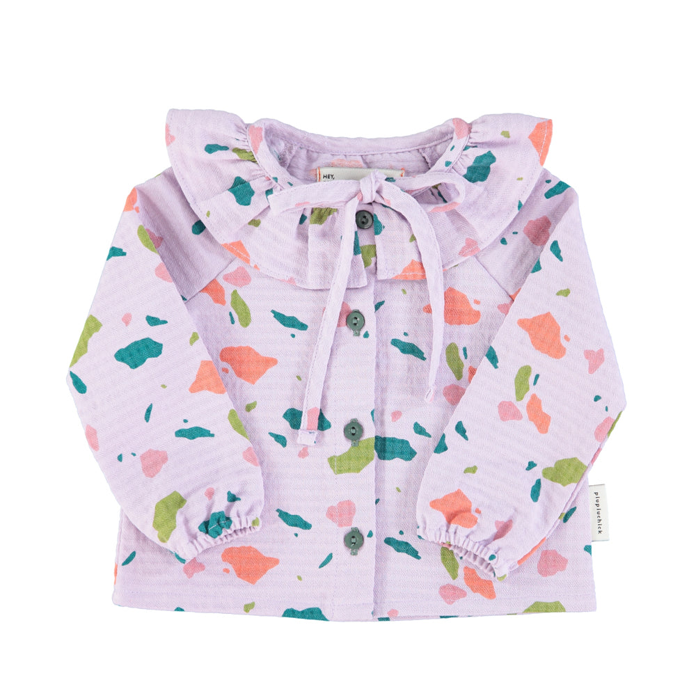 Piupiuchick - Blouse Round Collar Lilac w Multicolor Geometric Allover