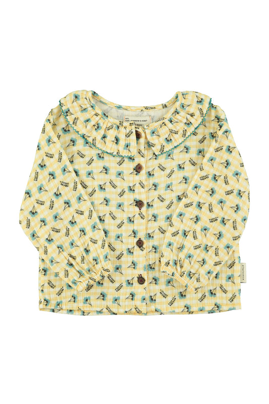 Piupiuchick AW25 - Blouse w/ collar |  Yellow checkered w/ flowers