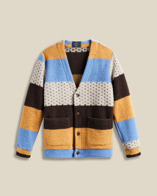 Portuguese Flannel - Langarm Cardigan Herren - mit Schurwolle - Blau Gelb Braun