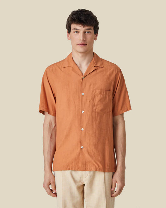 Portuguese Flannel - Kurzarm Hemd Herren - Viscose - Orange-Rot