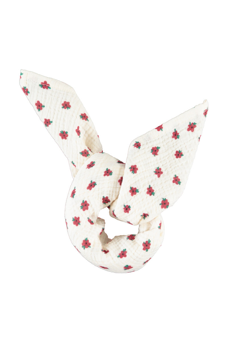 Piupiuchick AW26 - Bandana - 100% Bio-Baumwolle - Weiß mit Roten Blumen