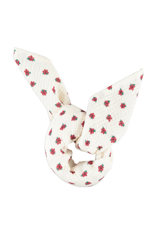 Piupiuchick AW26 - Bandana - 100% Bio-Baumwolle - Weiß mit Roten Blumen