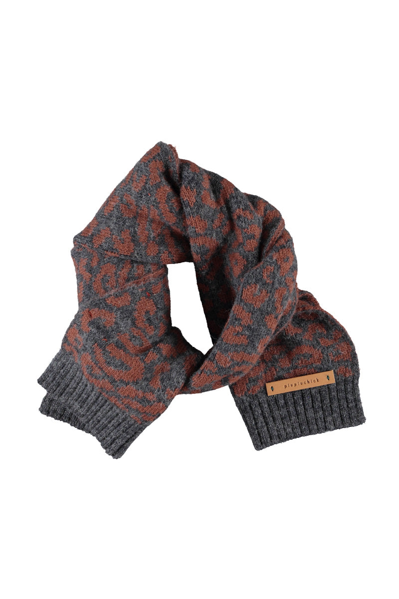 Piupiuchick AW26 - Gestrickter Schal Grau - Tiere Muster