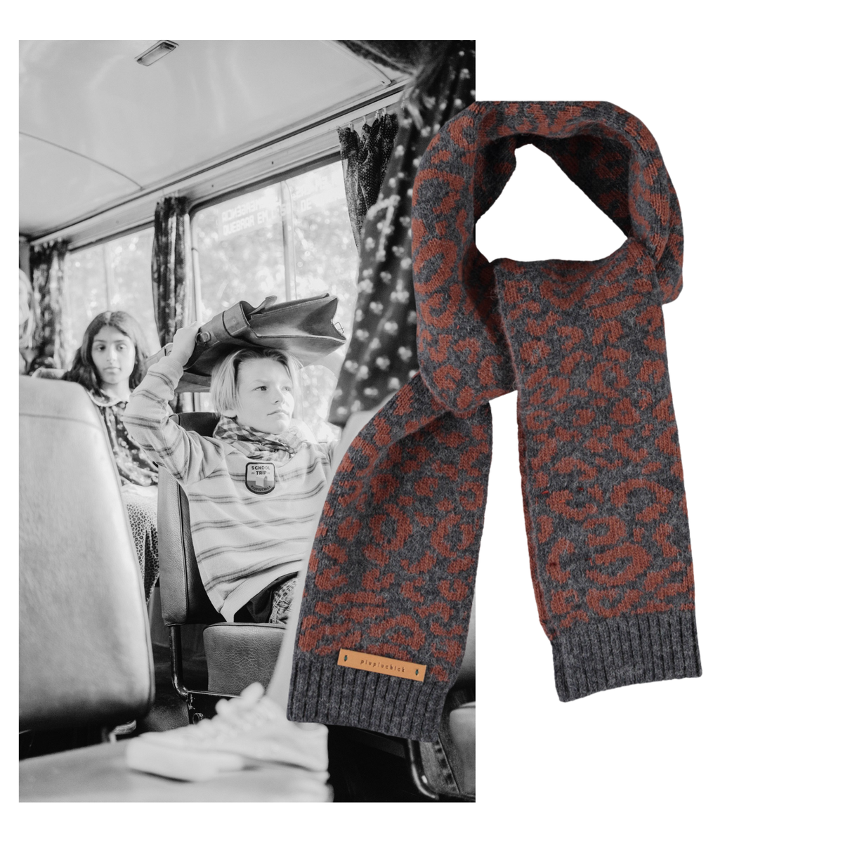 Piupiuchick AW26 - Gestrickter Schal Grau - Tiere Muster