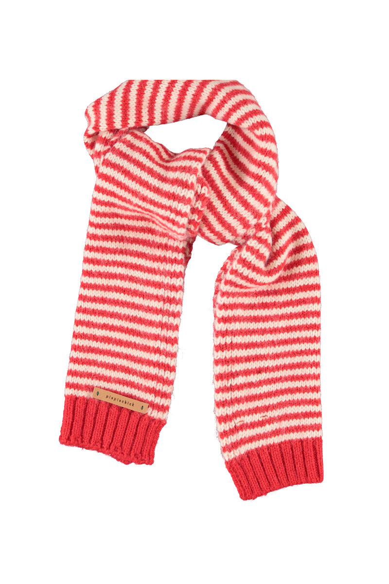 Piupiuchick AW26 - Gestrickter Schal Rot Weiß - Gestreift