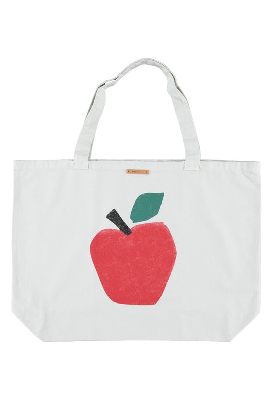 Piupiuchick AW26 - Große Tasche - 100% Baumwolle - Grau mit Apfel Druck