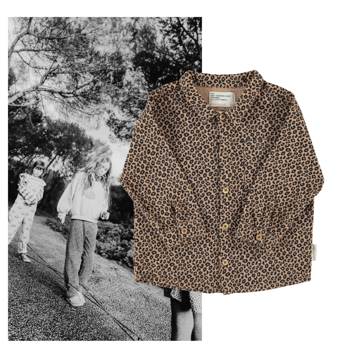 Piupiuchick AW26 - Kinder Hemd Braun - 100% Baumwolle - Tiere Muster