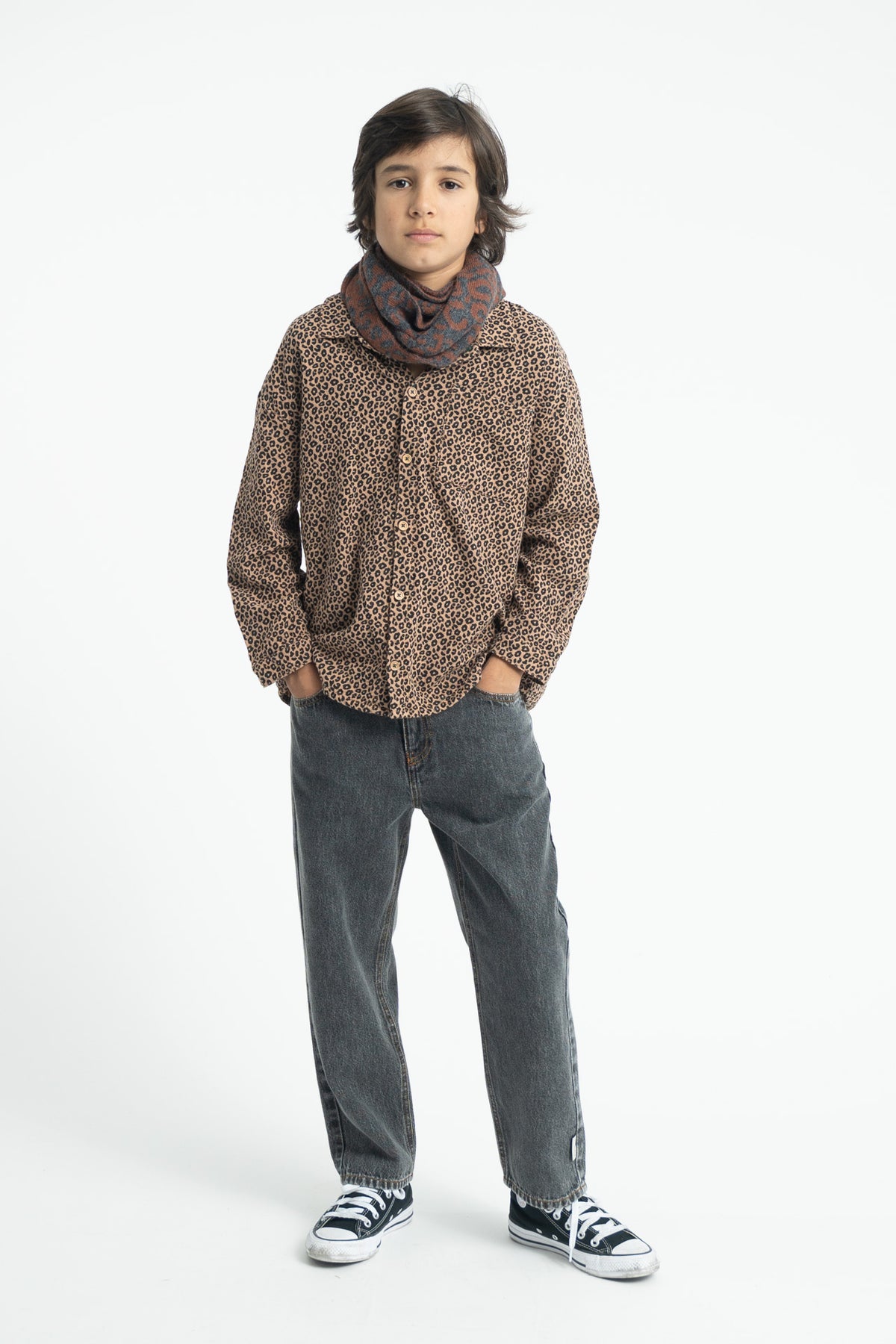 Piupiuchick AW26 - Kinder Hemd Braun - 100% Baumwolle - Tiere Muster