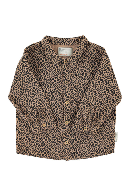 Piupiuchick AW26 - Kinder Hemd Braun - 100% Baumwolle - Tiere Muster