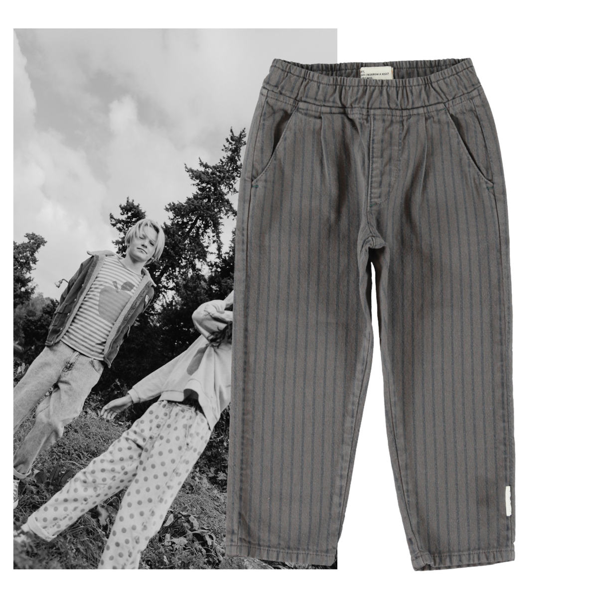 Piupiuchick AW26 - Kinder Hose Grau - 100% Baumwolle - Gestreift