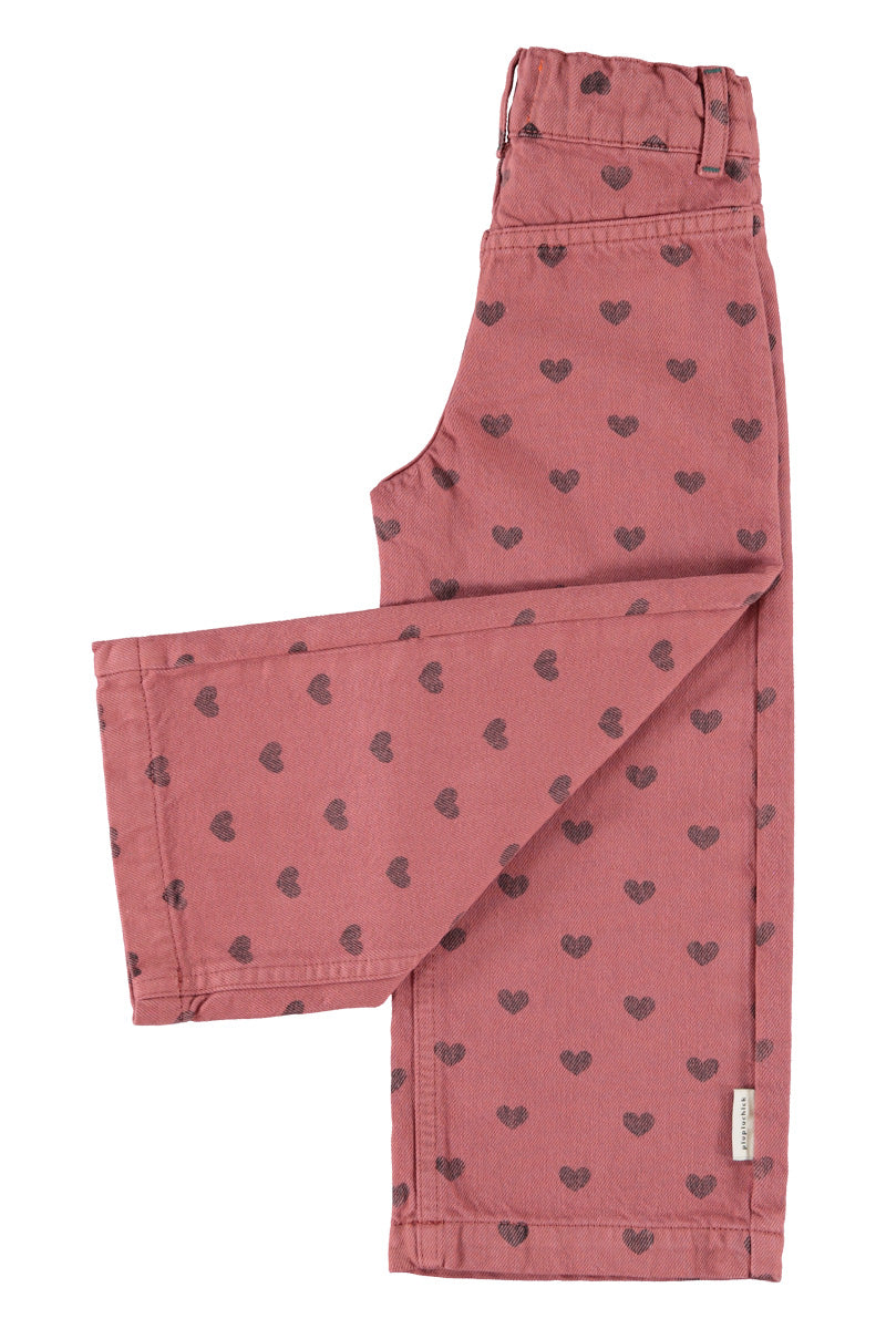 Piupiuchick AW26 - Kinder Hose Rot Rosa - 100% Bio-Baumwolle - Schwarzen Herzen