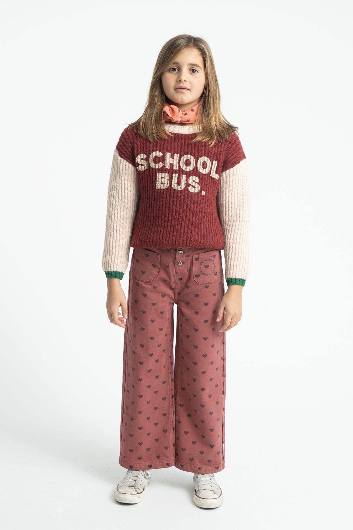 Piupiuchick AW26 - Kinder Hose Rot Rosa - 100% Bio-Baumwolle - Schwarzen Herzen