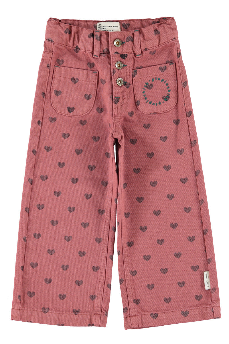 Piupiuchick AW26 - Kinder Hose Rot Rosa - 100% Bio-Baumwolle - Schwarzen Herzen