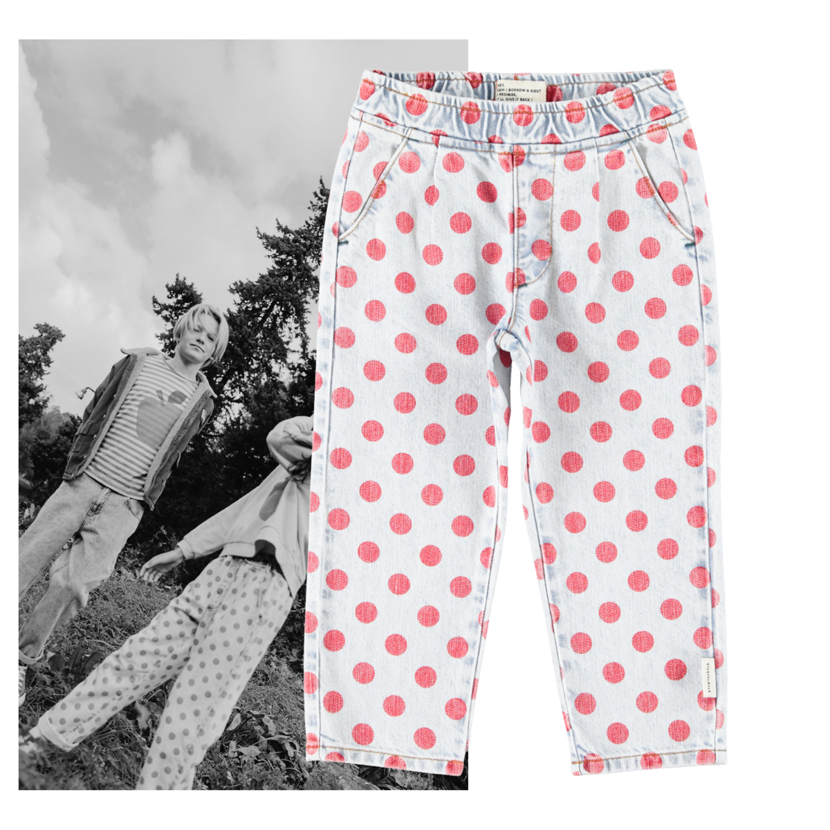 Piupiuchick AW26 - Kinder Jeans Hose - 100% Baumwolle - Roten Punkten