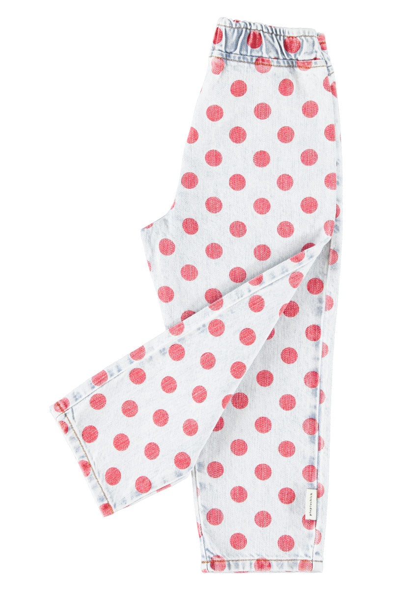 Piupiuchick AW26 - Kinder Jeans Hose - 100% Baumwolle - Roten Punkten