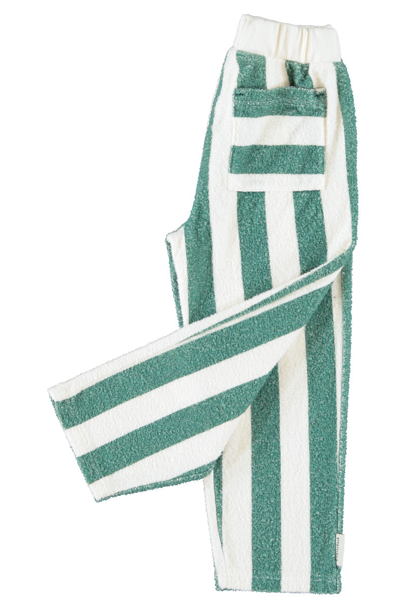 Piupiuchick AW26 - Kinder Joggin Hose Weiß - 100% Bio-Baumwolle - Grün Gestreift
