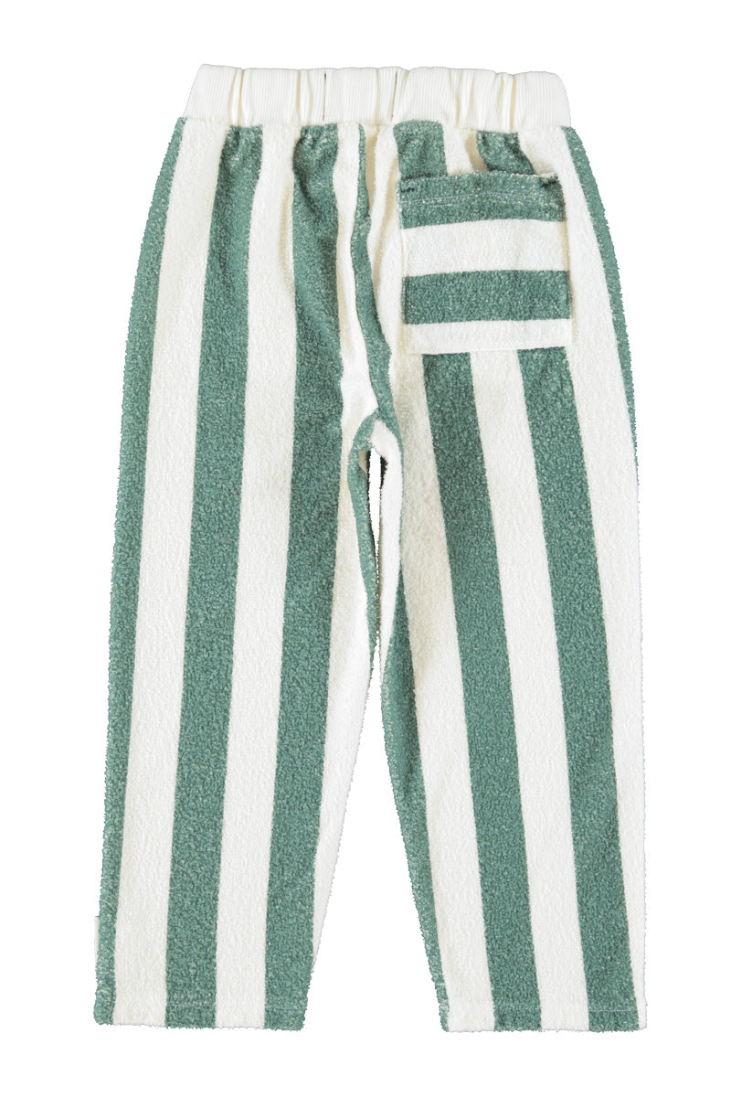 Piupiuchick AW26 - Kinder Joggin Hose Weiß - 100% Bio-Baumwolle - Grün Gestreift