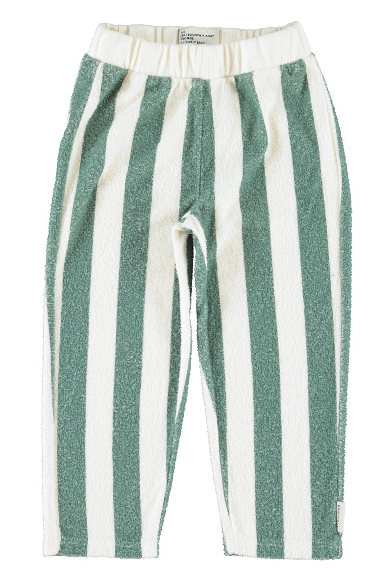 Piupiuchick AW26 - Kinder Joggin Hose Weiß - 100% Bio-Baumwolle - Grün Gestreift
