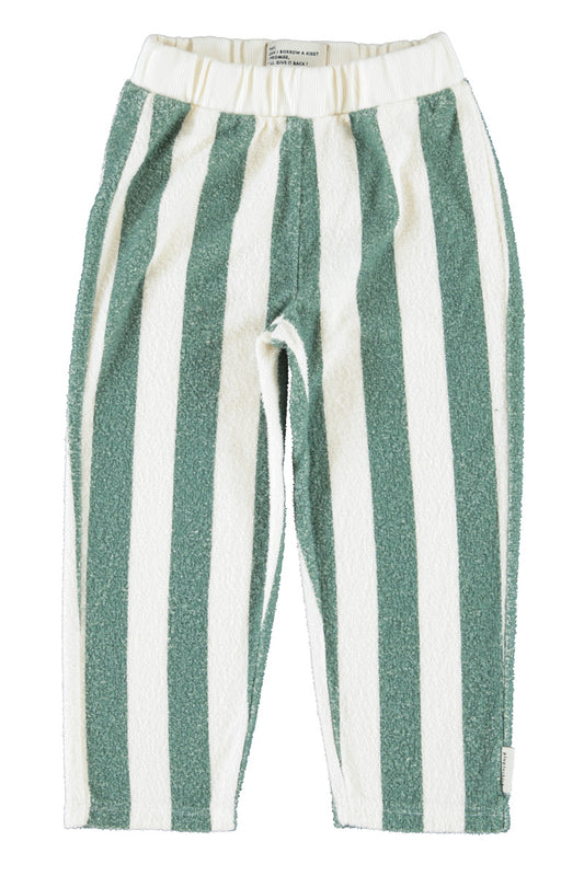 Piupiuchick AW26 - Kinder Joggin Hose Weiß - 100% Bio-Baumwolle - Grün Gestreift