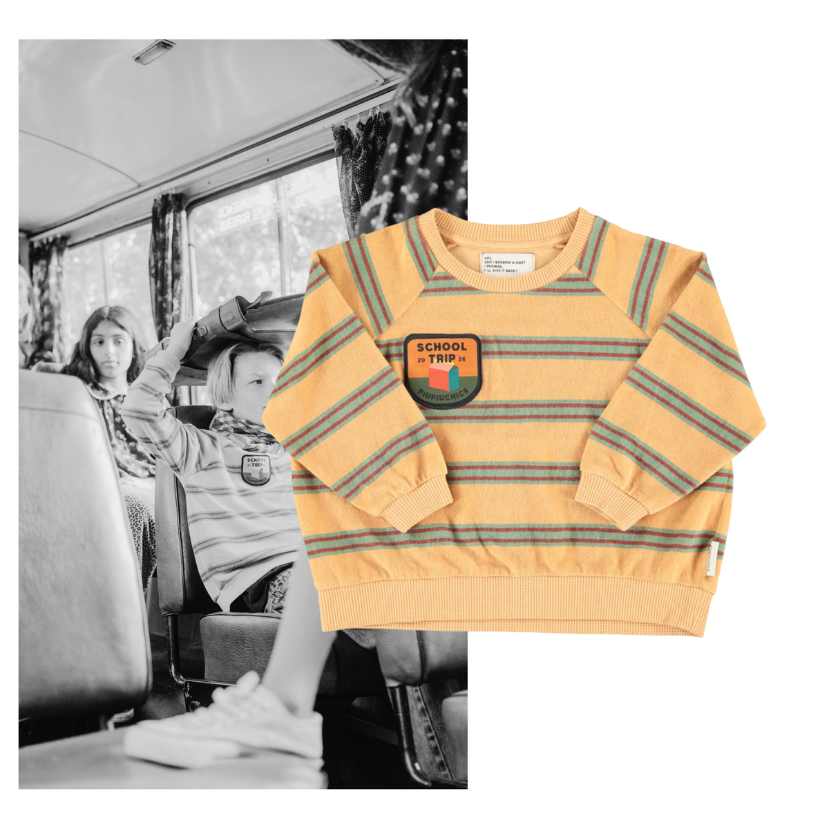Piupiuchick AW26 - Kinder Pulli Gelb - 100% Bio-Baumwolle - Grün Gestreift