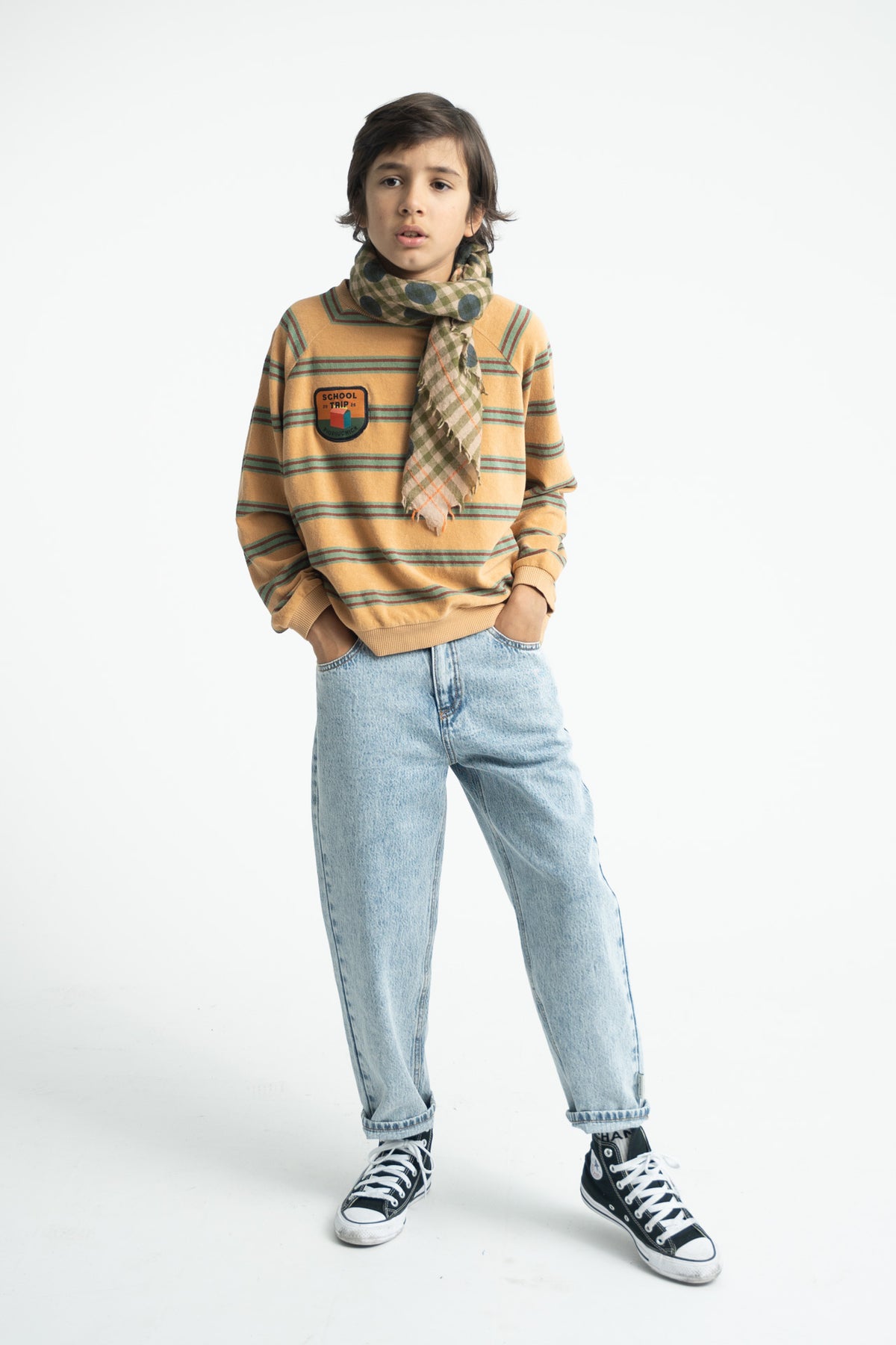 Piupiuchick AW26 - Kinder Pulli Gelb - 100% Bio-Baumwolle - Grün Gestreift