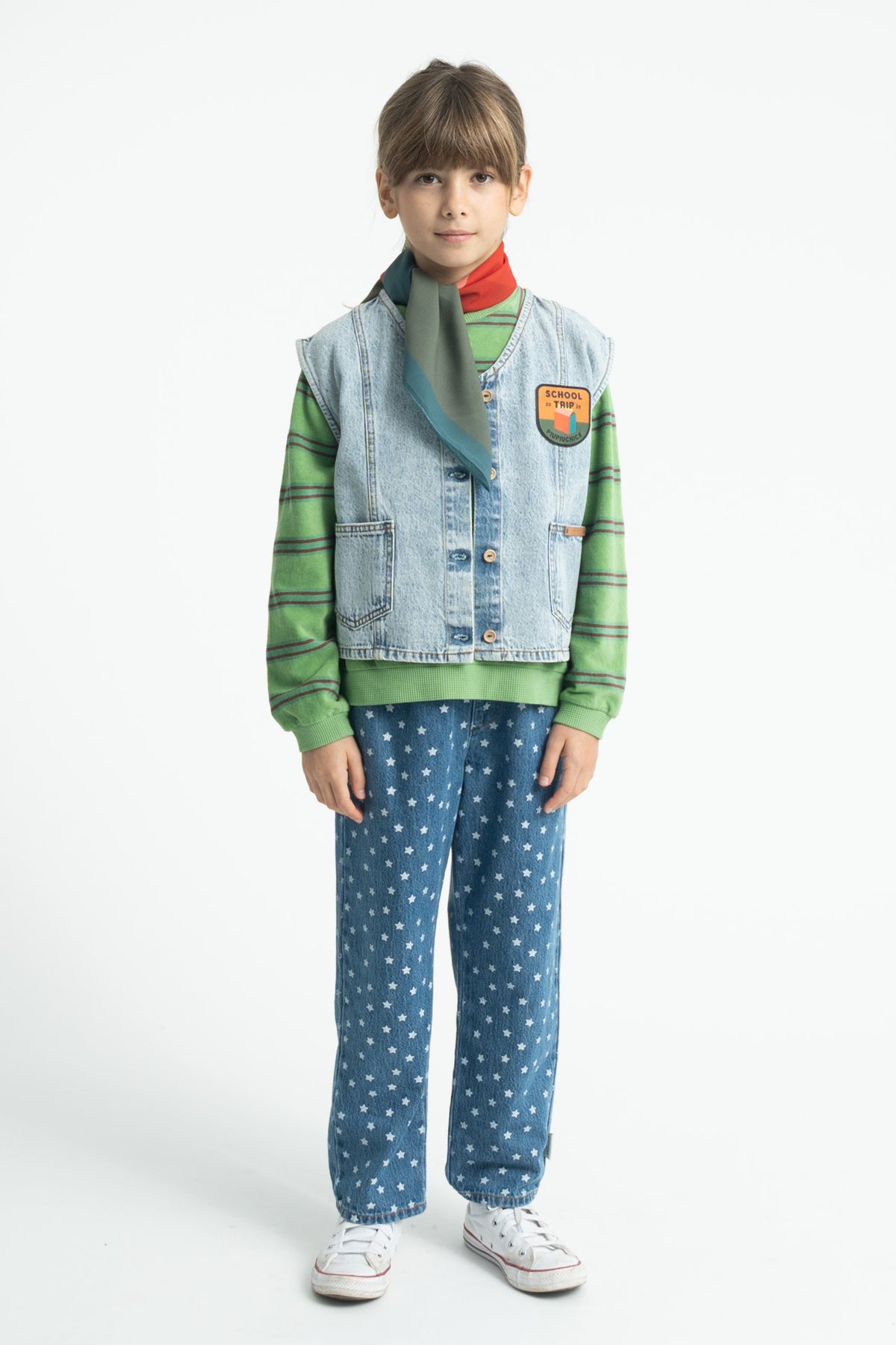 Piupiuchick AW26 - Kinder Pulli Grün - 100% Bio-Baumwolle - Grün Gestreift