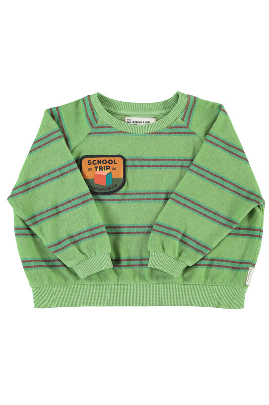 Piupiuchick AW26 - Kinder Pulli Grün - 100% Bio-Baumwolle - Grün Gestreift