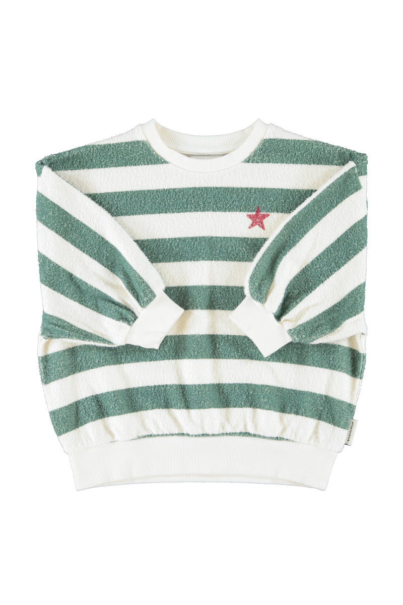 Piupiuchick AW26 - Kinder Pulli Weiß - 100% Bio-Baumwolle - Grün Gestreift