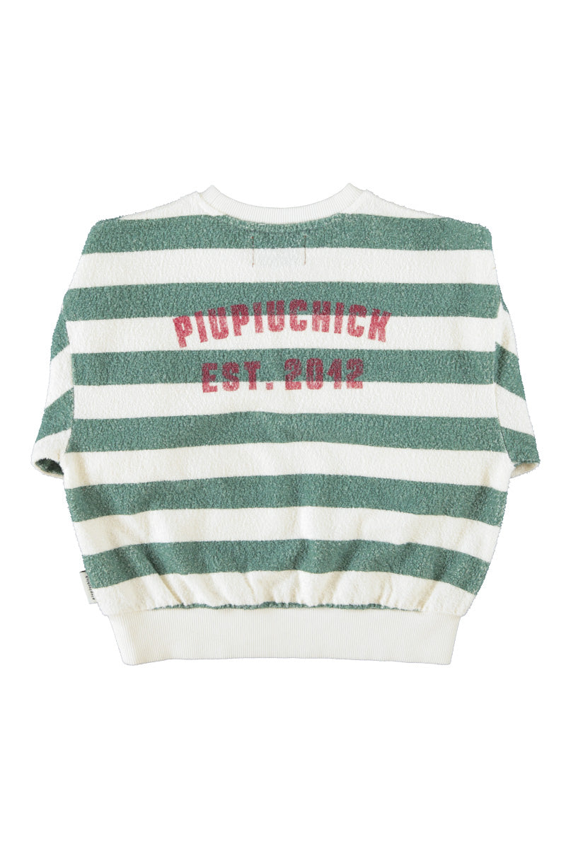Piupiuchick AW26 - Kinder Pulli Weiß - 100% Bio-Baumwolle - Grün Gestreift