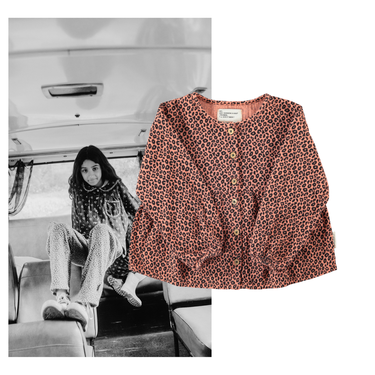 Piupiuchick AW26 - Kinder Bluse Rosa - 100% Baumwolle - Tiere Muster