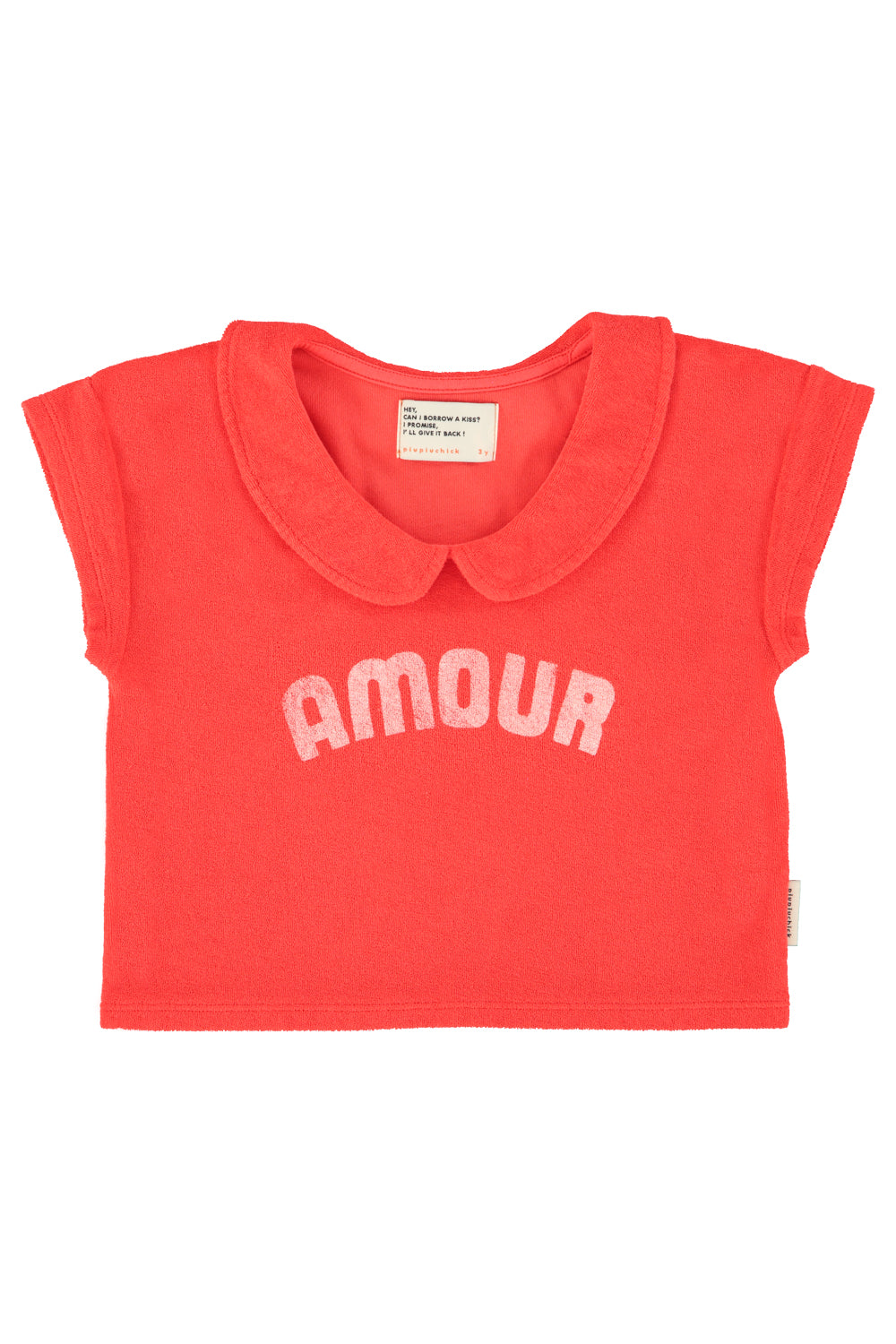 Piupiuchick SS26 - Kinder T-shirt - Bio-Baumwolle - Rot mit Kragen - Amour
