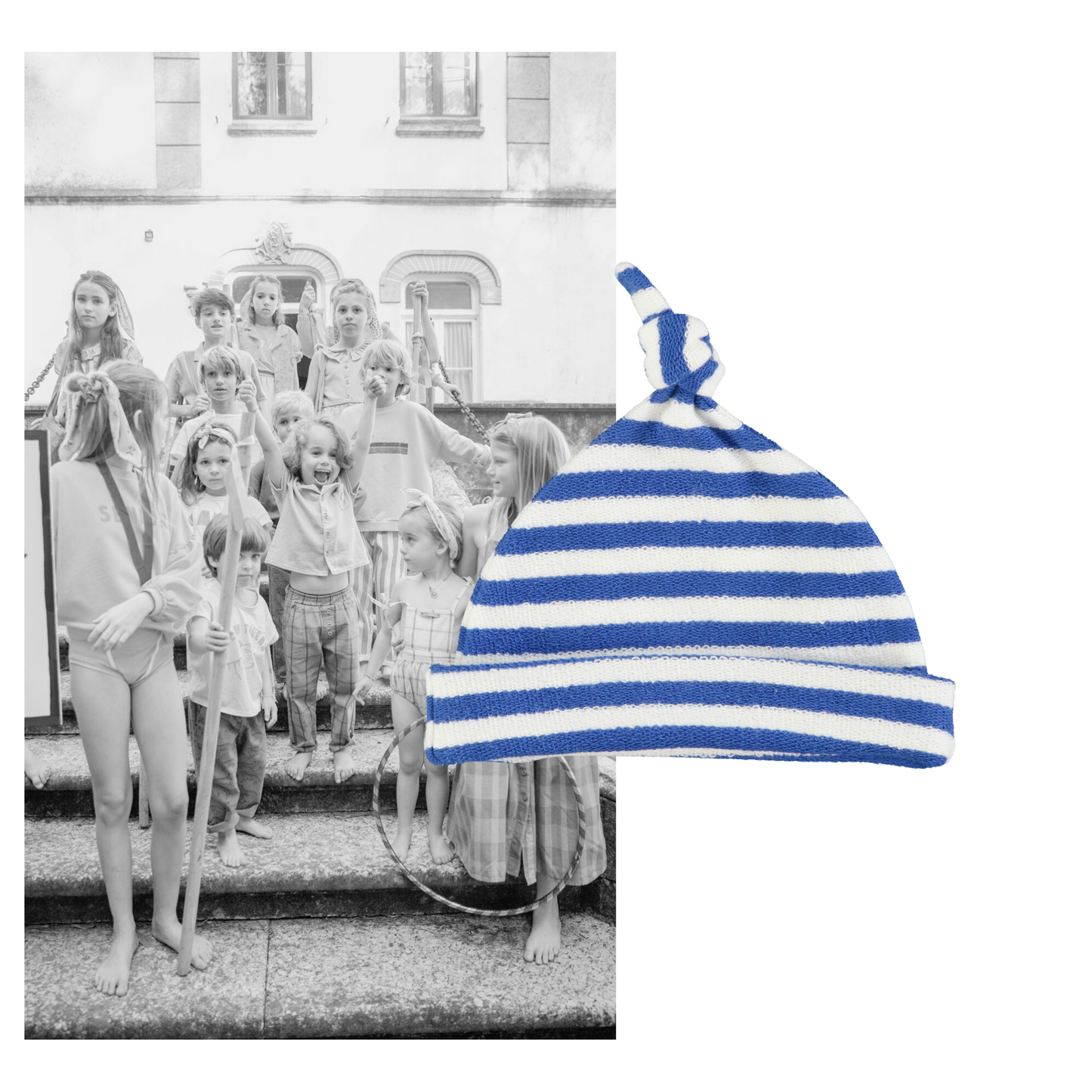 Piupiuchick - Newborn Hat Blue & White Stripes SS25