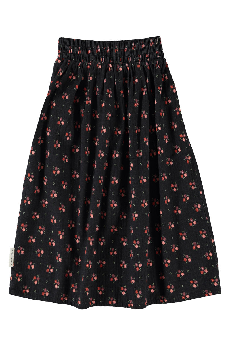 Piupiuchick AW26 - Schwarze Kinder Lang Rock - 100% Baumwolle - Roten Blumen mit Taschen