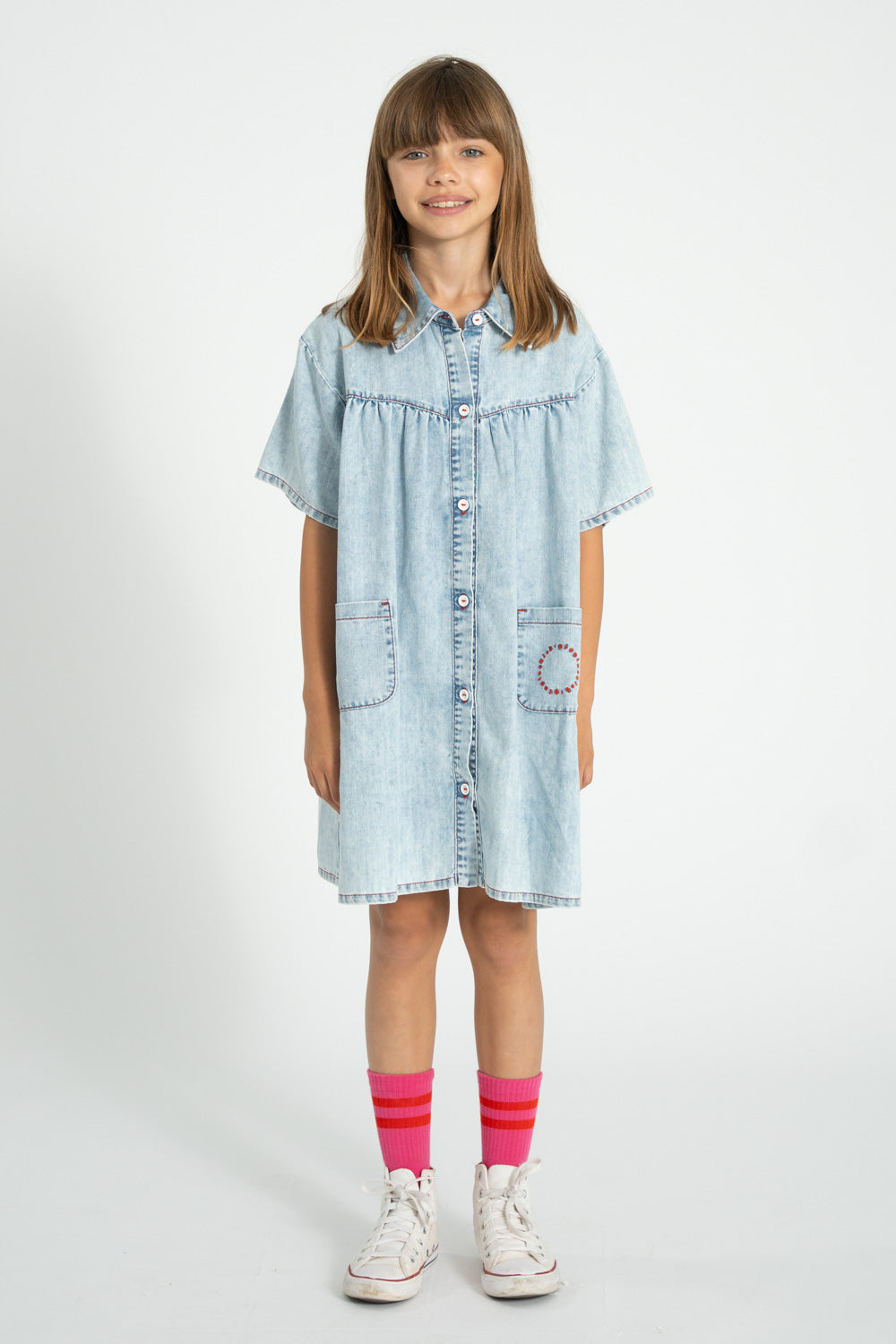 Piupiuchick SS26 - Kurzes Kinderkleid - Baumwolle - Blau Denim