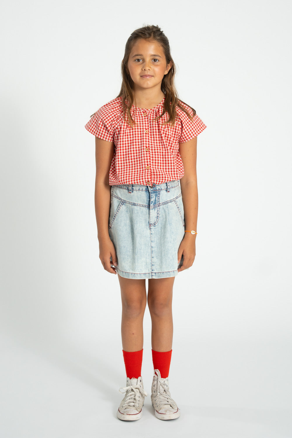 Piupiuchick SS26 - Kinder Bluse - Bio-Baumwolle - Rot Weiß Kariert