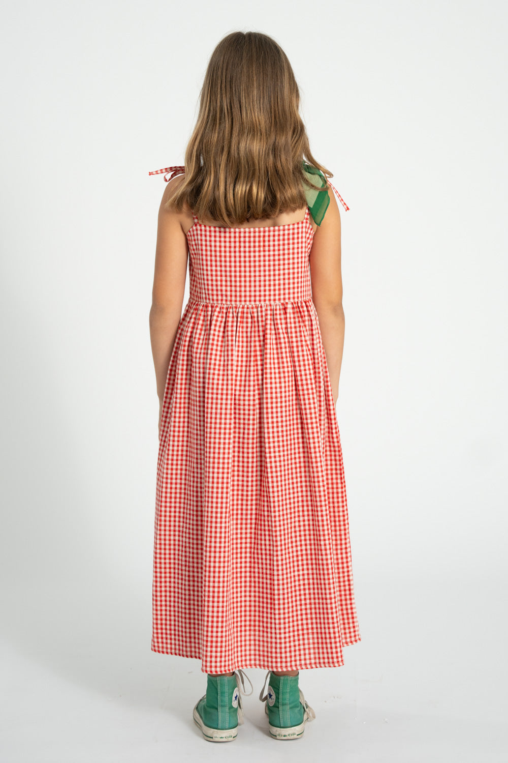 Piupiuchick SS26 - Langes Kinderkleid - Bio-Baumwolle - Rot Weiß Kariert