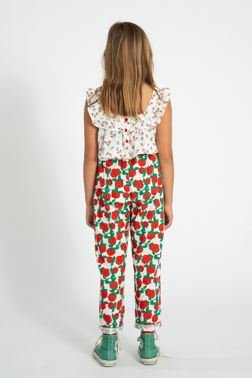 Piupiuchick SS26 - Kinder Hose - Baumwolle - Weiß mit roten Rosen