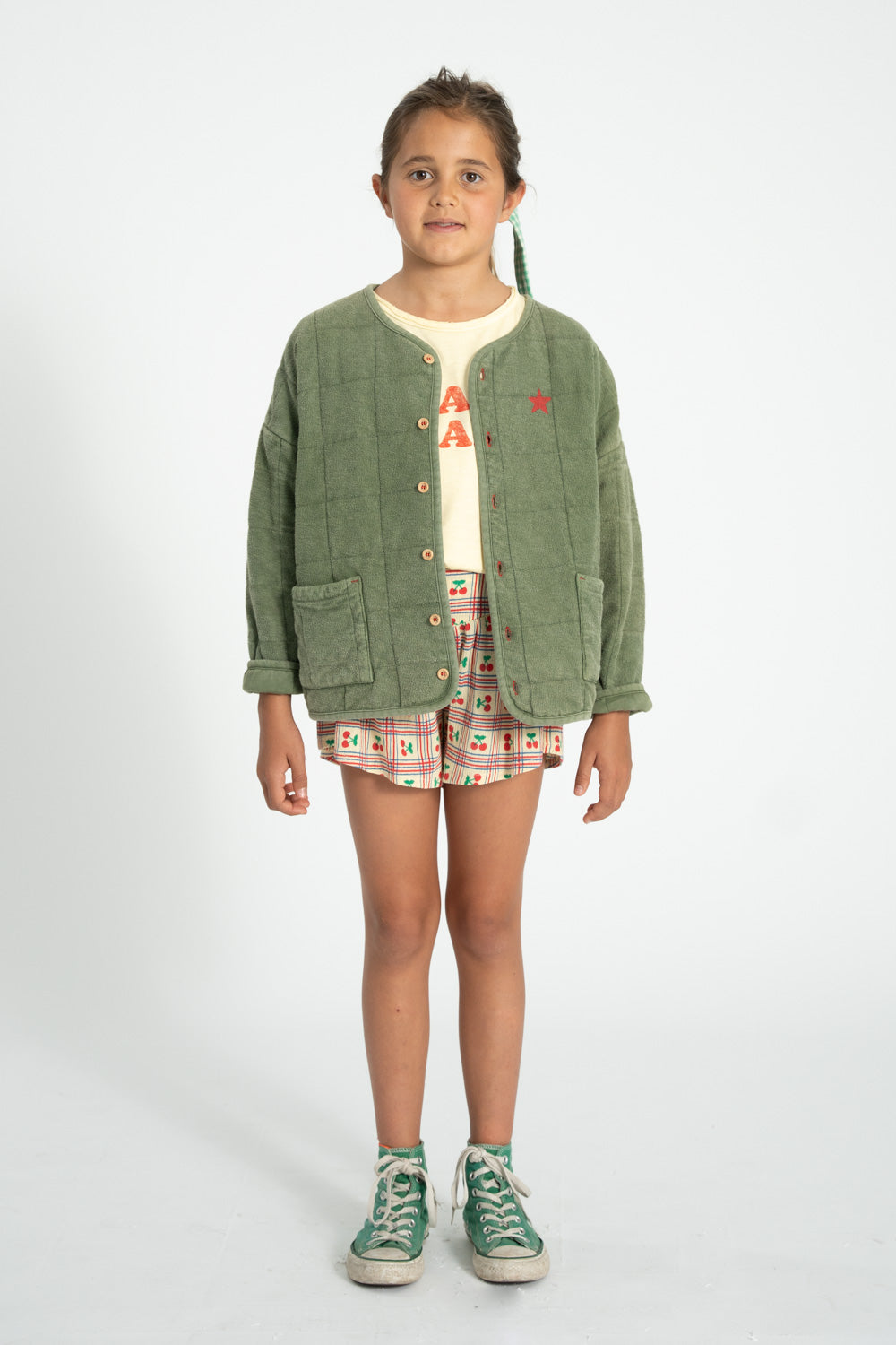 Piupiuchick SS26 - Kurze Hose für Kinder - Baumwolle - Gelb mit Kirschen