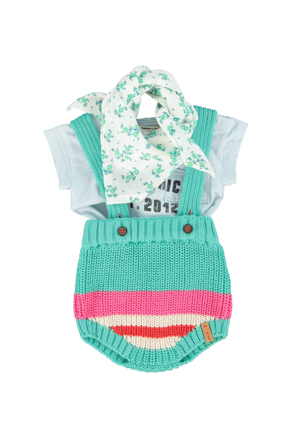 Piupiuchick SS26 - Kinder Halstuch - Bio-Baumwolle - Weiß mit grünen Blumen