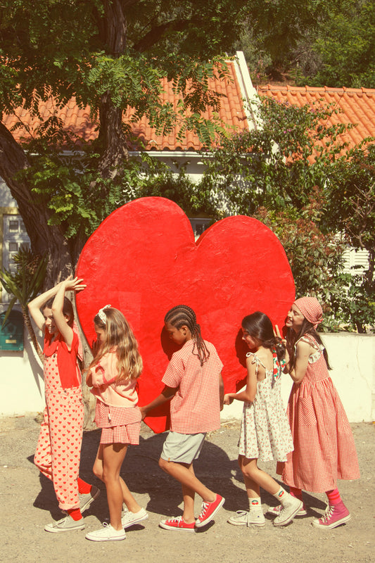 Piupiuchick SS26 - Langes Kinderkleid - Bio-Baumwolle - Rot Weiß Kariert