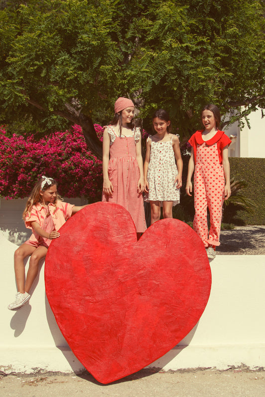 Piupiuchick SS26 - Kinder Kleid - Bio-Baumwolle - Weiß mit rote Blumen