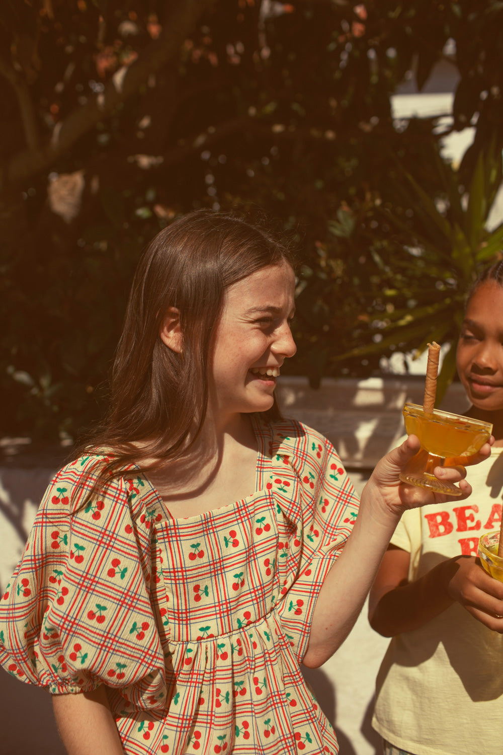 Piupiuchick SS26 - Kinder Bluse - Baumwolle - Gelb mit Kirschen