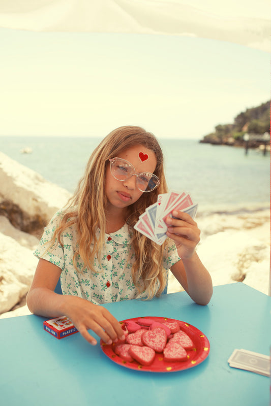 Piupiuchick SS26 - Kinderbluse mit Kragen - Bio-Baumwolle - Weiß mit grünen Blumen