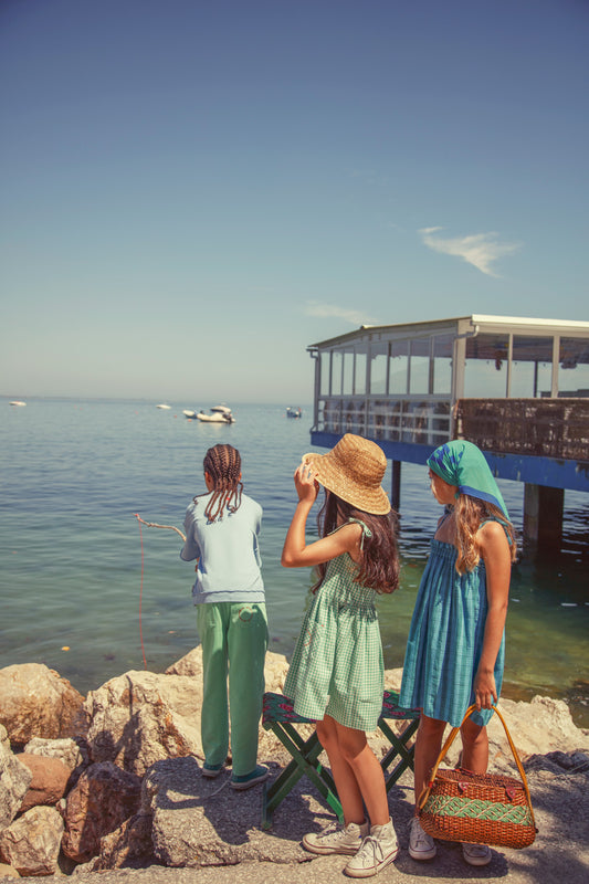 Piupiuchick SS26 - Kinderkleid - Bio-Baumwolle - Grün & Weiß Kariert