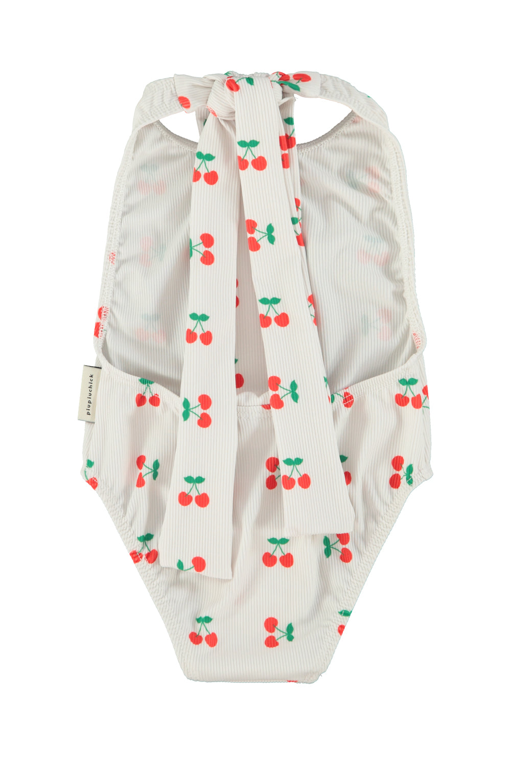 Piupiuchick SS26 - Kinder Badeanzug mit Schleife - Weiß mit Kirsche