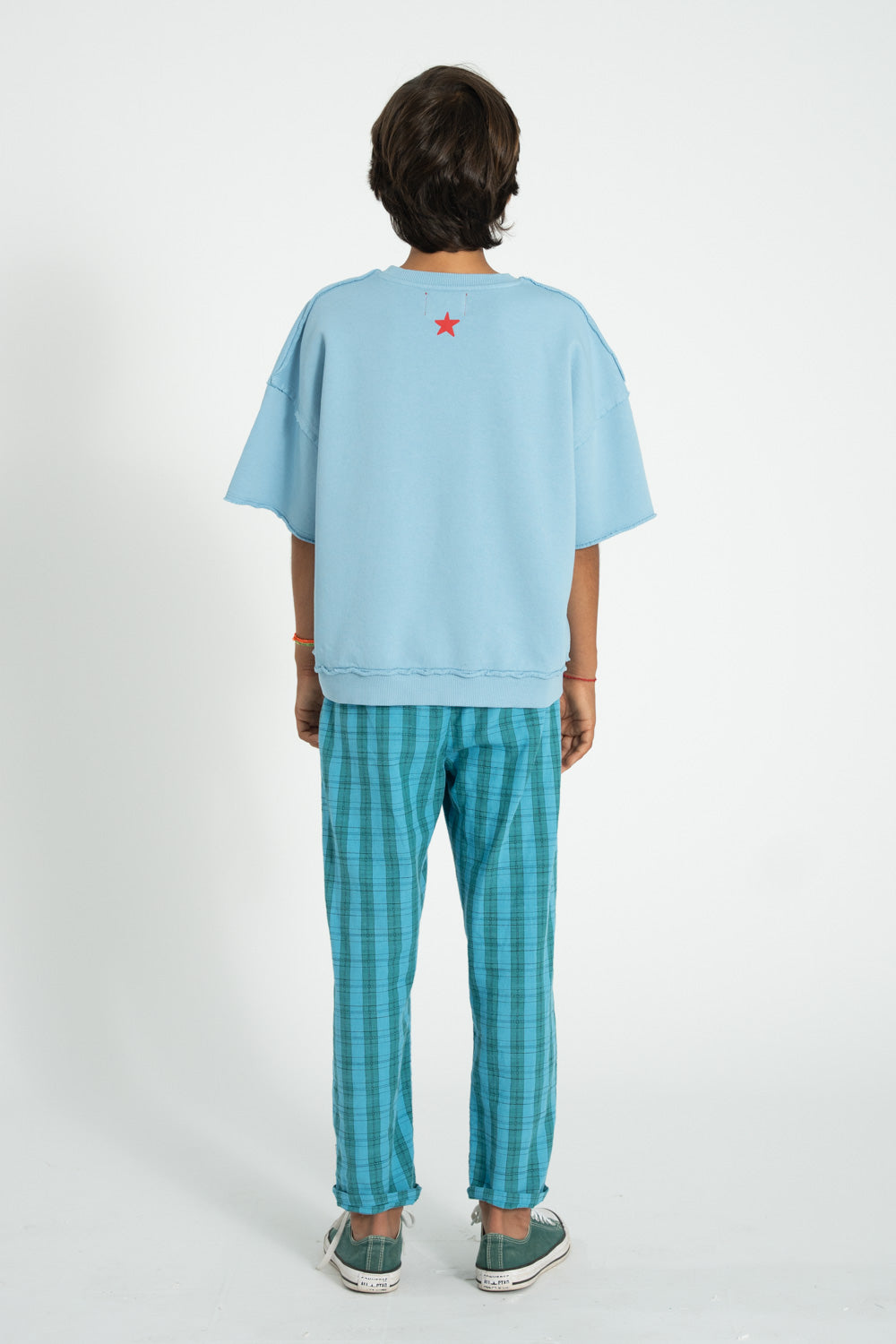 Piupiuchick SS26 - Kinderhose - Bio-Baumwolle - Blau Grün Kariert