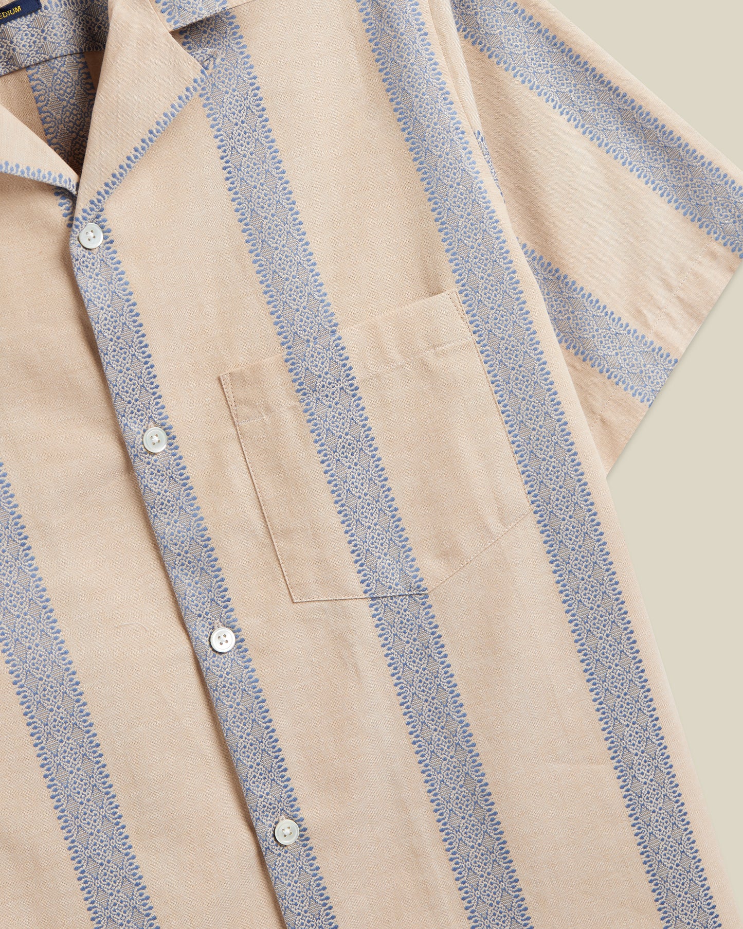 Portuguese Flannel - Kurzarmhemd Herren - 100% Baumwolle - Beige Blau Gestreift