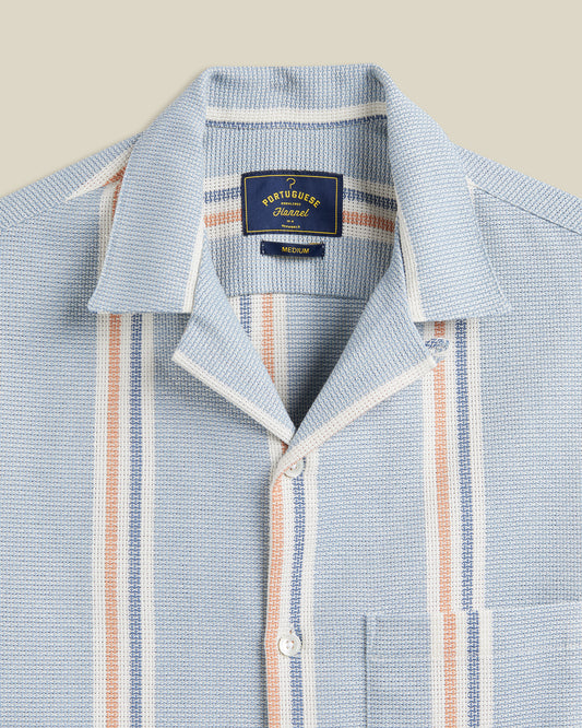 Portuguese Flannel - Kurzarmhemd Herren - 100% Baumwolle - Rot Weiß Blau Gestreift