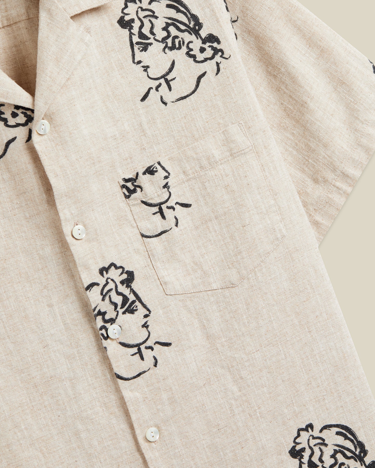 Portuguese Flannel - Kurzarmhemd Herren - Baumwolle - Beige mit Schwarzem Muster