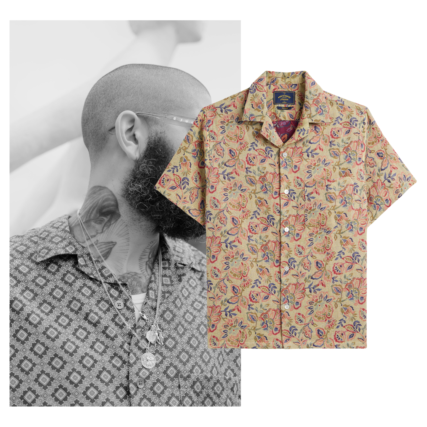Portuguese Flannel - Kurzarmhemd Herren - 100% Baumwolle - Blumen Muster